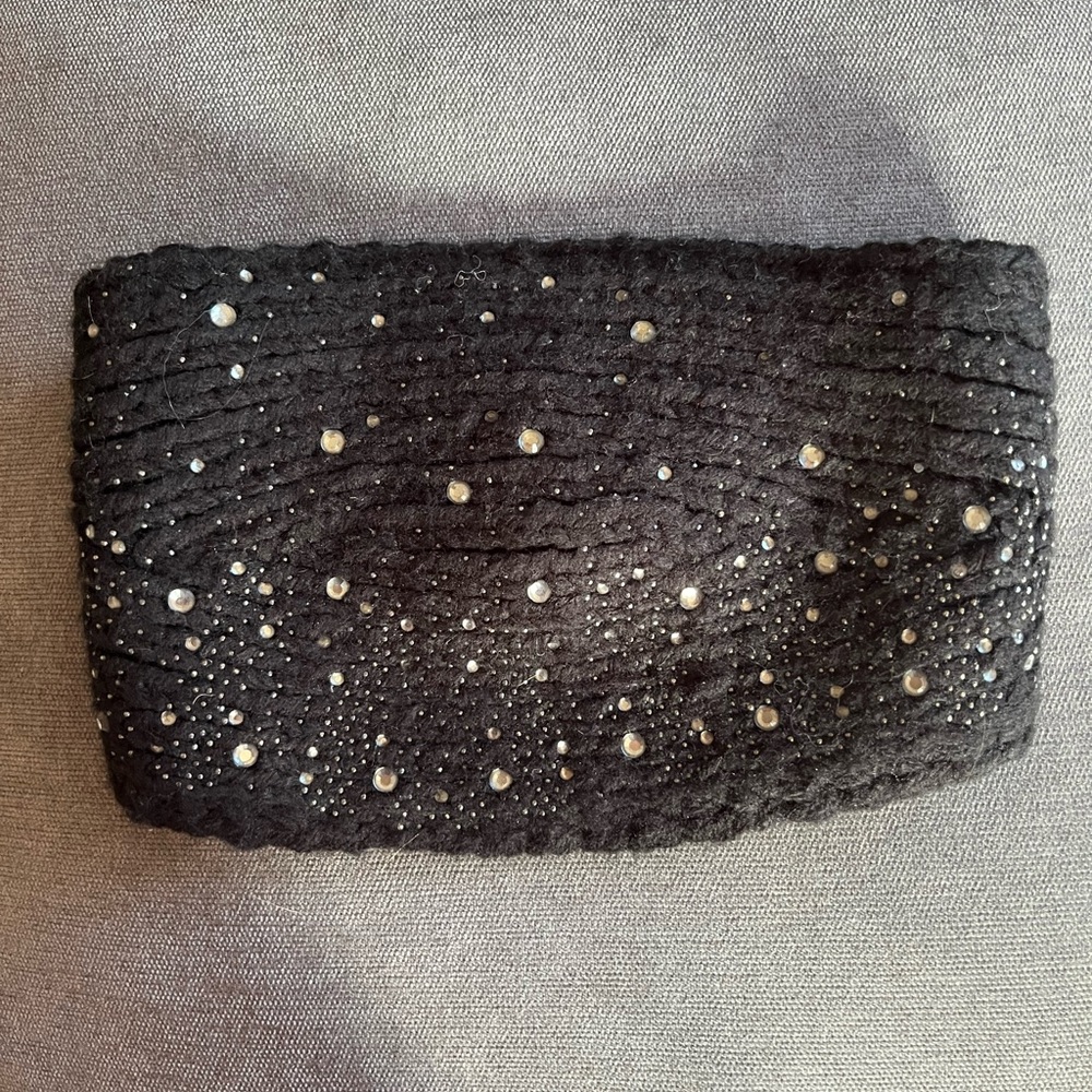 Black Knit Headband with Rhinestones